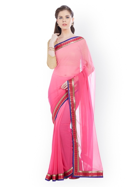 

Florence Pink Solid Poly Chiffon Saree
