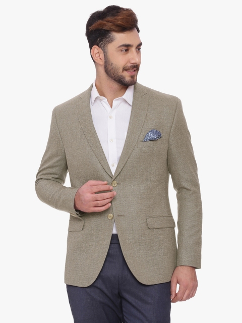 

SUITLTD Beige Self Design Single-Breasted Woollen Slim Fit Casual Blazer