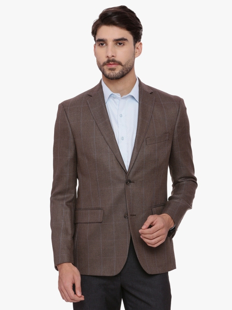 

SUITLTD Brown Checked Regular Fit Single-Breasted Woollen Regular Fit Formal Blazer