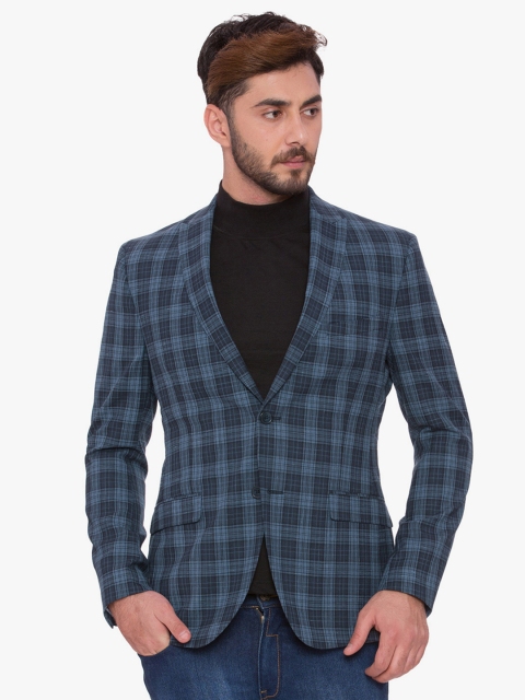 

SUITLTD Blue Single-Breasted Checked Slim Fit Casual Blazer