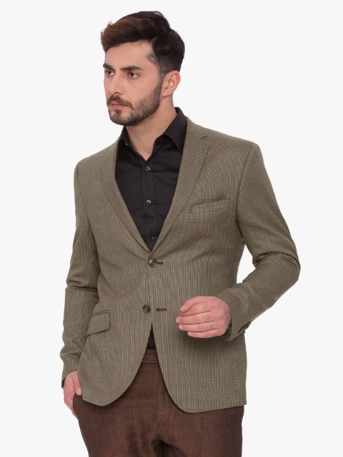 

SUITLTD Brown Checked Single-Breasted Woollen Slim Fit Casual Blazer