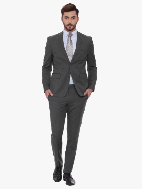 

SUITLTD Men Grey Solid Single-Breasted Formal Suit
