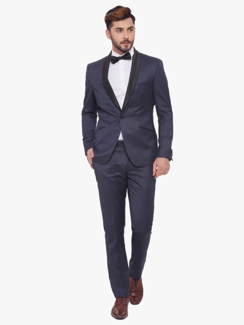 

SUITLTD Men Navy Single-Breasted Slim Fit Party Suit, Navy blue