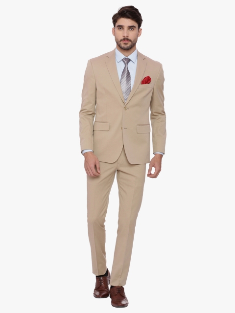 

SUITLTD Men Beige Solid Twill Regular Fit Formal Suit