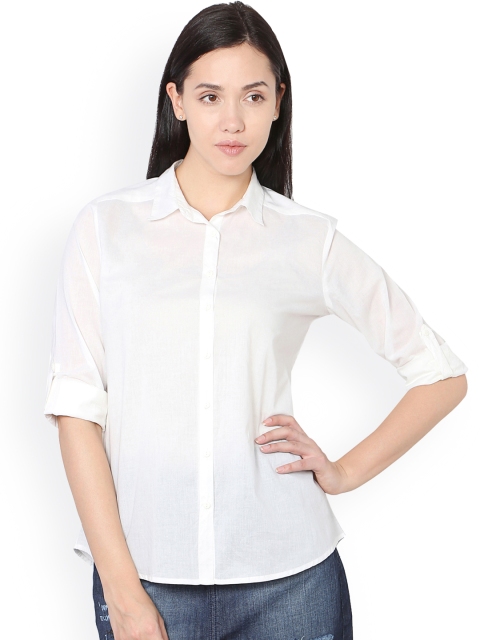 

People Women White Regular Fit Solid Casual Shirt