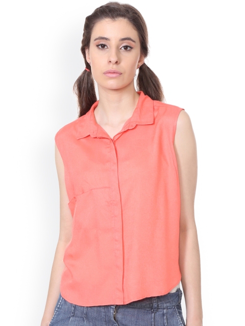 

People Women Peach-Coloured Regular Fit Solid Casual Shirt