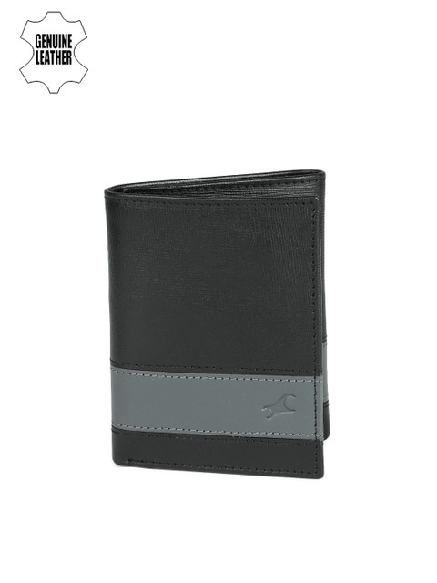 

Fastrack Men Black & Grey Colourblocked Genuine Leather Wallet