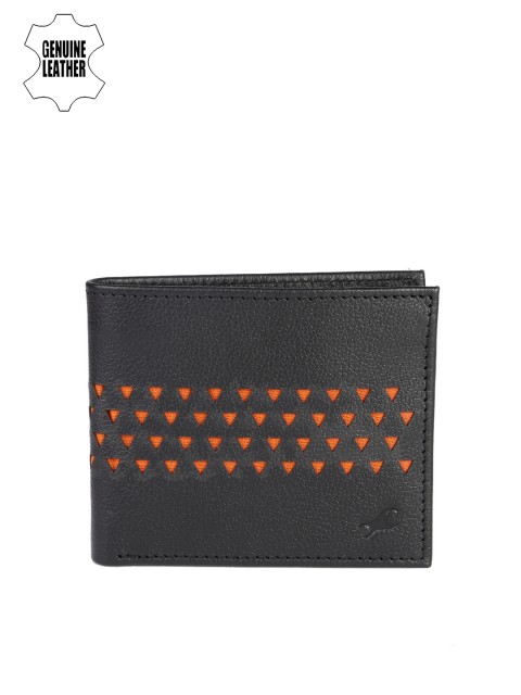 

Fastrack Men Black & Orange Genuine Leather Wallet
