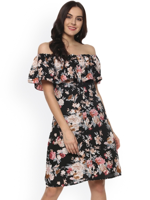 

StyleStone Women Black Floral Printed A-Line Dress