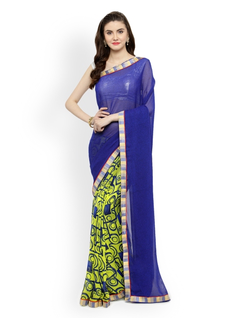 

Kvsfab Blue & Green Poly Georgette Printed Saree