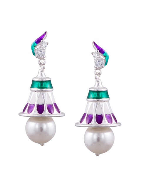 

ahilya Silver-Toned & Green Contemporary Drop Earrings