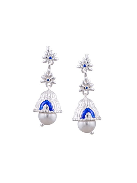 

ahilya Silver-Toned & Blue Contemporary Drop Earrings
