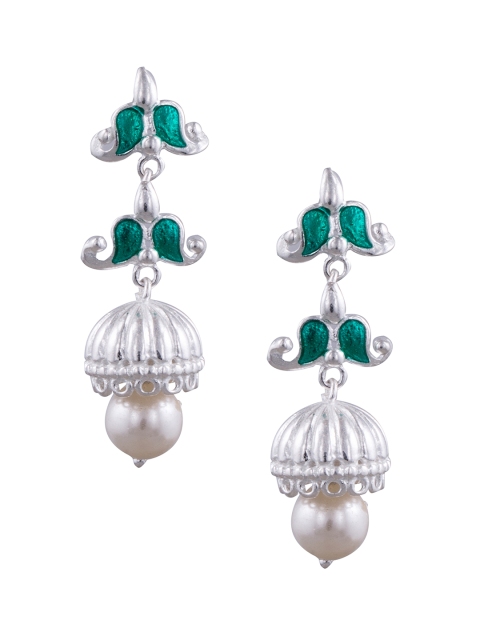 

ahilya Silver-Toned & Green Contemporary Drop Earrings
