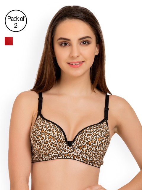 

Tweens Pack of 2 Printed Underwired T-shirt Bras TW1528, Brown
