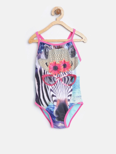 

mothercare Girls Multicoloured Zebra Print Swimsuit HB063, Multi