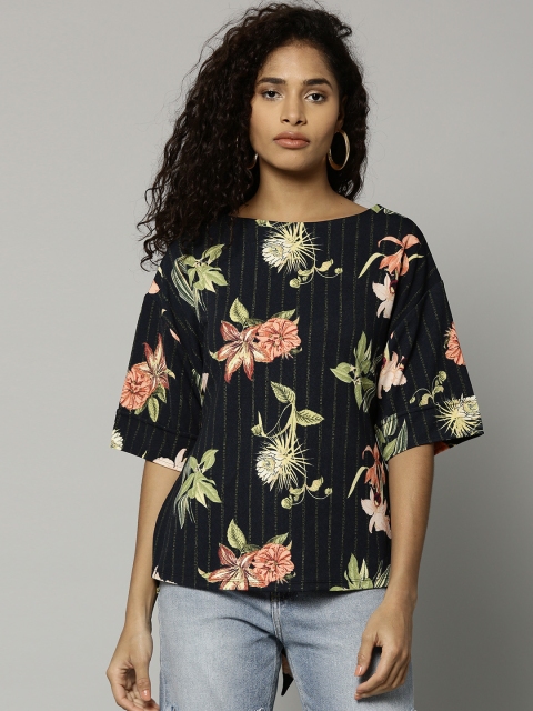 

Marks & Spencer Women Navy Floral Print Top, Navy blue