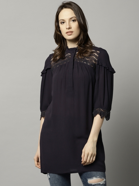 

Marks & Spencer Women Navy Solid Lace Inserts Top, Navy blue