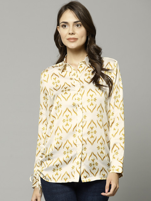

Marks & Spencer Women Off-White & Mustard Yellow Regular Fit Printed Casual Shirt