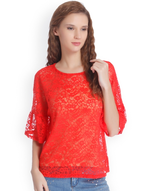 

ONLY Women Red Self Design Top