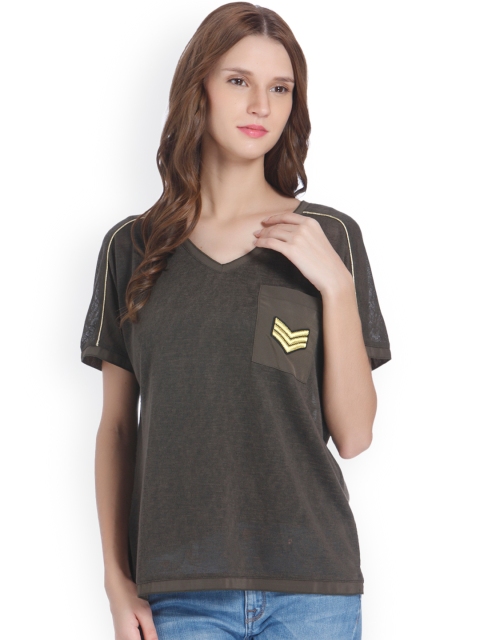 

ONLY Women Brown Solid V-neck T-shirt