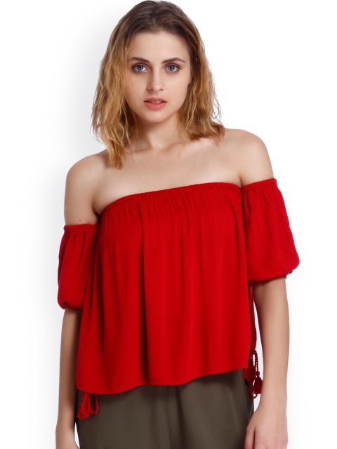 

ONLY Women Red Solid Bardot Top