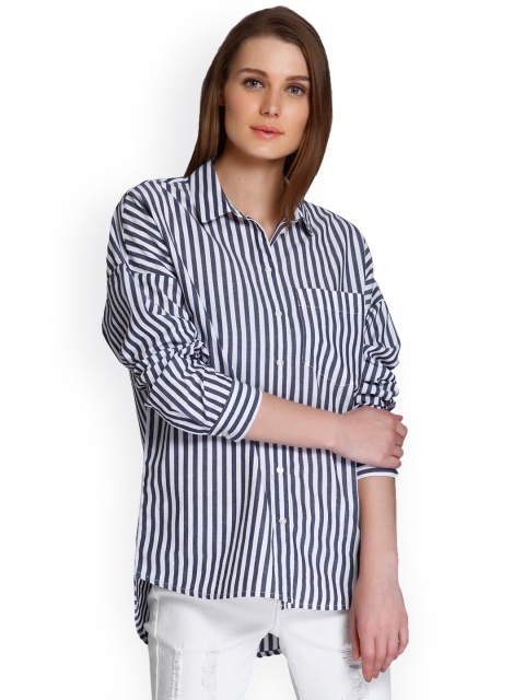 

ONLY Women Grey & White Regular Fit Striped Casual Shirt