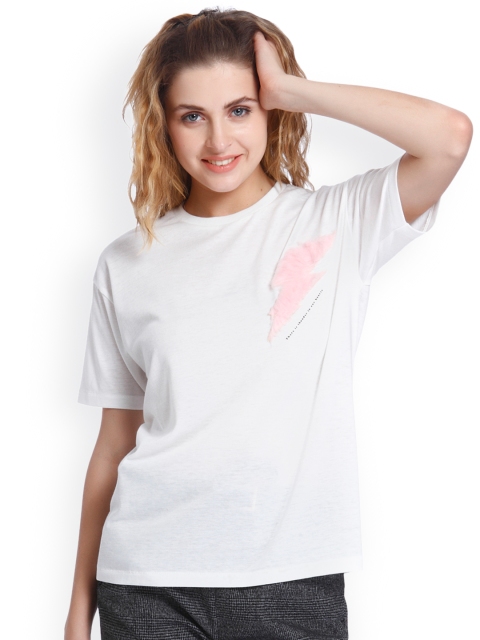 

ONLY Women White Solid Round Neck T-shirt