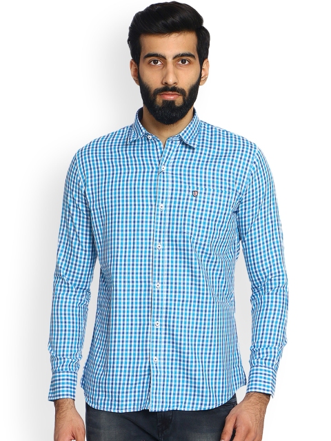 

Duke Men Blue & Green Slim Fit Checked Casual Shirt