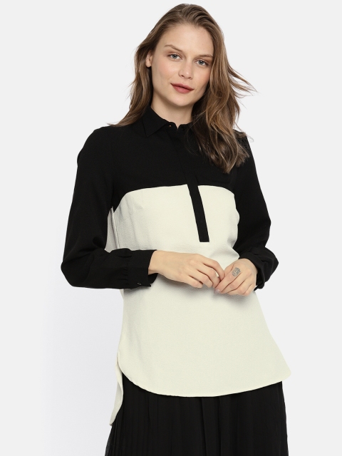 

Vero Moda Women Off-white Colourblocked High-Low Top