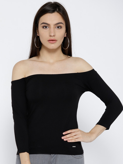 

Vero Moda Women Black Solid Bardot Top
