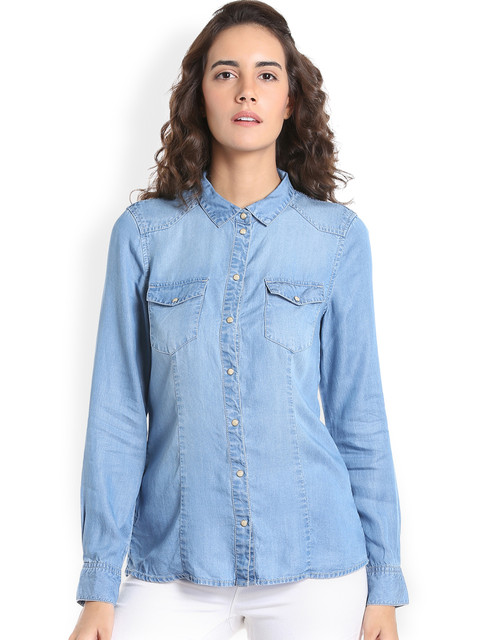 

Vero Moda Women Blue Regular Fit Faded Casual Shirt