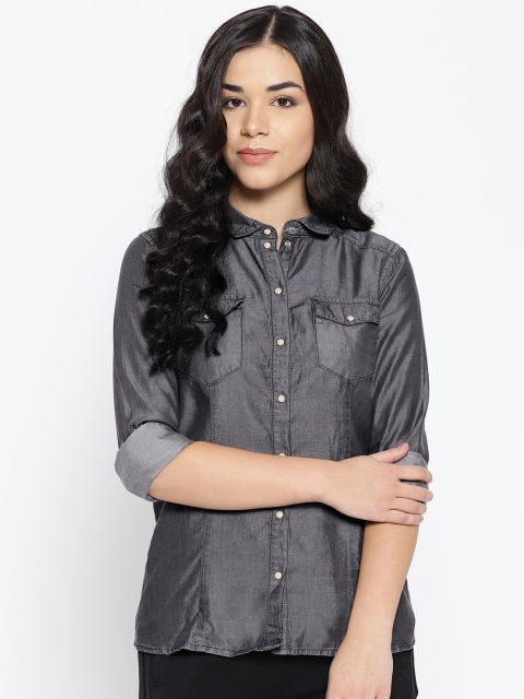 

Vero Moda Women Charcoal Grey Regular Fit Solid Casual Shirt