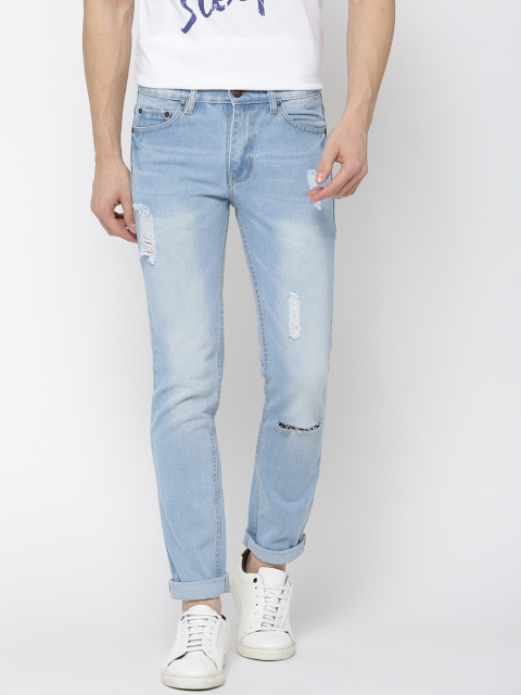 

American Crew Men Blue Straight Fit Mid-Rise Mildly Distressed Jeans