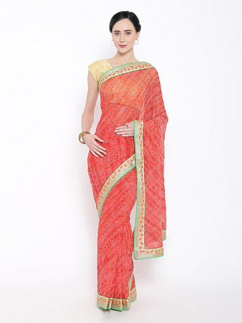 

Geroo Jaipur Red Poly Georgette Printed Bandhani Saree