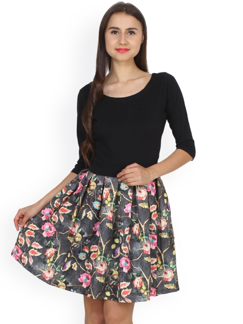 

Cation Women Black Printed Fit and Flare Dress