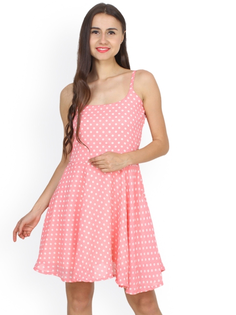

Cation Women Pink & White Printed Fit and Flare Dress