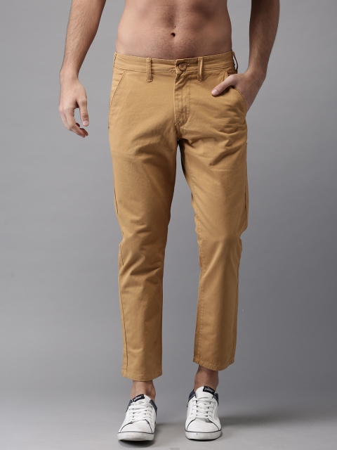 

HERE&NOW Men Khaki Cropped Slim Fit Solid Chinos