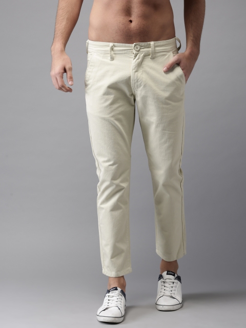 

HERE&NOW Men Cream-Coloured Slim Fit Solid Cropped Chinos
