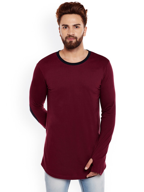 

Hypernation Men Maroon Solid Round Neck T-shirt