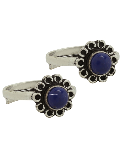 

FIROZA Set of 2 Oxidised Silver-Toned & Navy Circular Toe Rings
