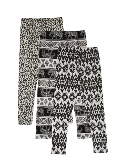 

Lil Orchids Girls Pack of 3 Printed Ankle-Length Leggings, Black