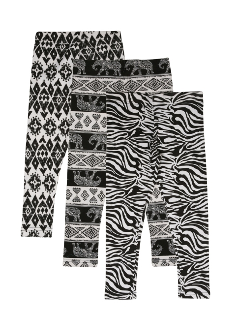 

Lil Orchids Girls Pack of 3 Printed Ankle-Length Leggings, Black