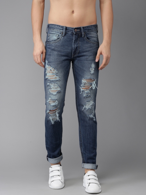 

HERE&NOW Men Blue Slim Fit Mid-Rise Highly Distressed Jeans