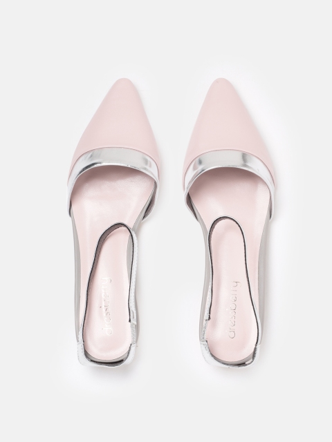 

DressBerry Women Pink & Silver-Toned Colourblocked Synthetic Mules