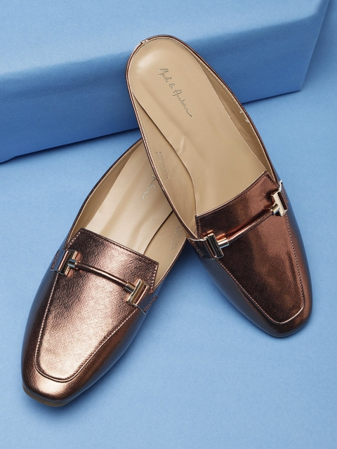 

Mast & Harbour Women Bronze-Toned Solid Mules