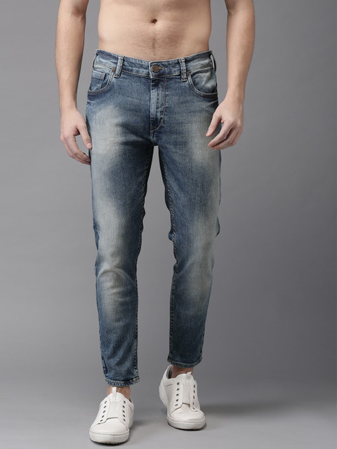 

HERE&NOW Men Blue Slim Fit Mid-Rise Clean Look Stretchable Cropped Jeans