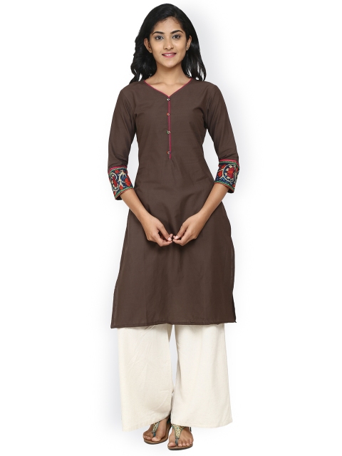 

Aaboli Women Brown Solid Straight Kurta