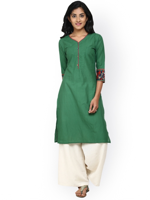 

Aaboli Women Green Printed Straight Kurta