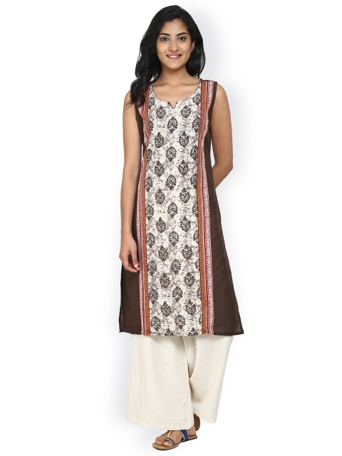 

Aaboli Women Brown & White Printed Straight Kurta