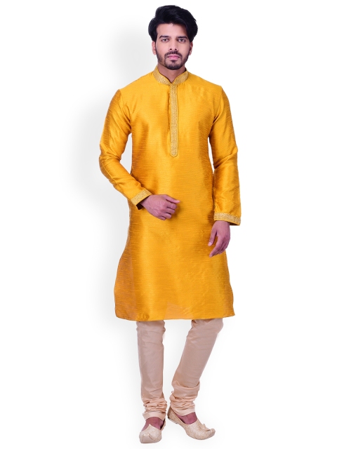 

Manyavar Men Orange & Beige Self-Design Kurta with Churidar
